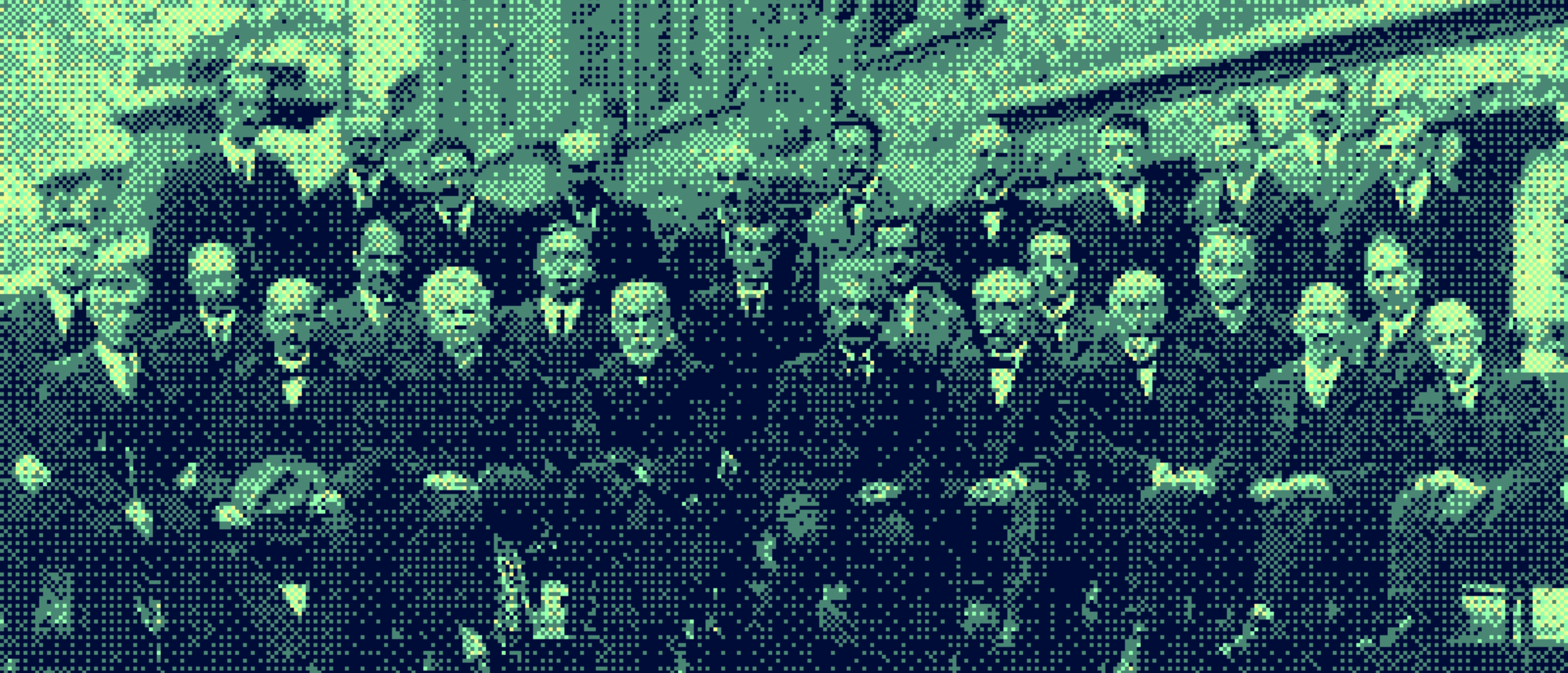 Participants of the 1927 Solvay Conference, rendered in halftone